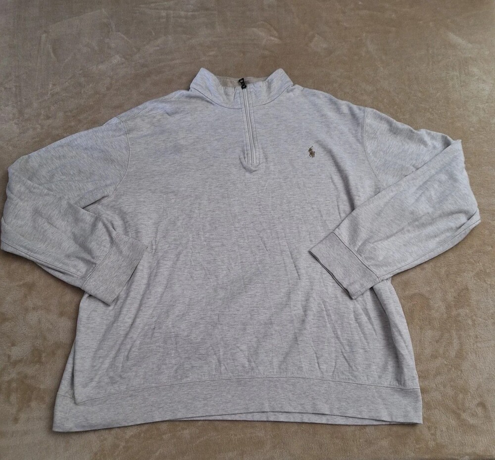 Polo Ralph Lauren Sweatshirt Mens XL Gray 1/4 Zip Mock Neck Pullover Pony Logo